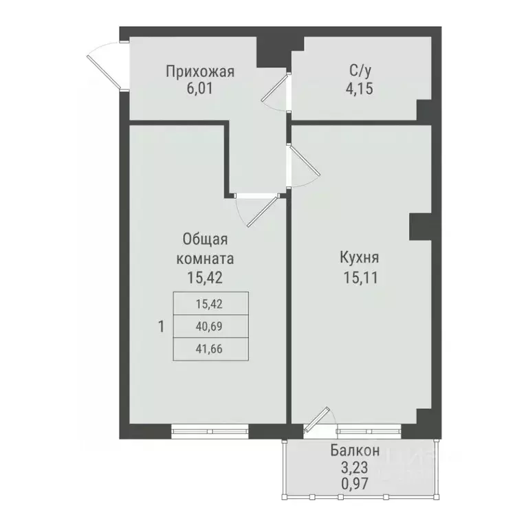 1-к кв. Саха (Якутия), Якутск Парк Победы жилой комплекс (41.66 м) - Фото 1