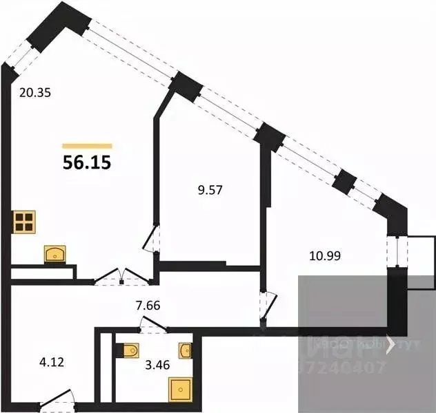 2-к кв. Воронежская область, Воронеж наб. Чуева, 7 (56.15 м) - Фото 0