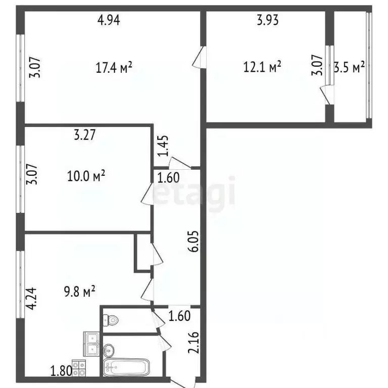 3-к кв. Санкт-Петербург Будапештская ул., 63К1 (61.7 м) - Фото 2