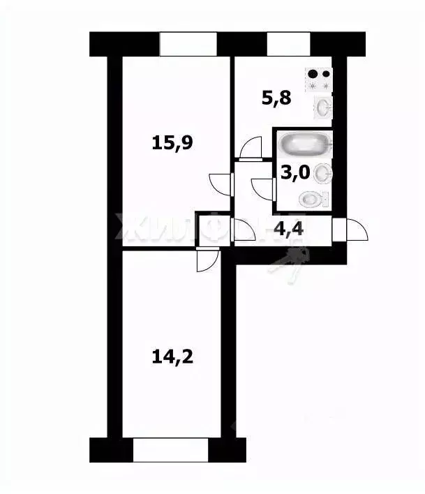 2-к кв. Новосибирская область, Новосибирск Степная ул., 31 (44.0 м) - Фото 0