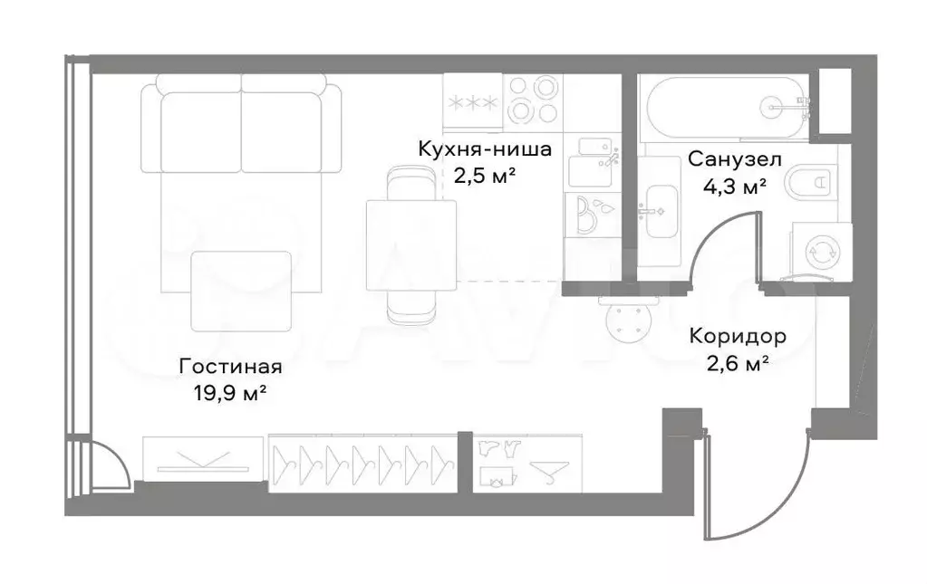 Квартира-студия, 29,4 м, 32/36 эт. - Фото 0