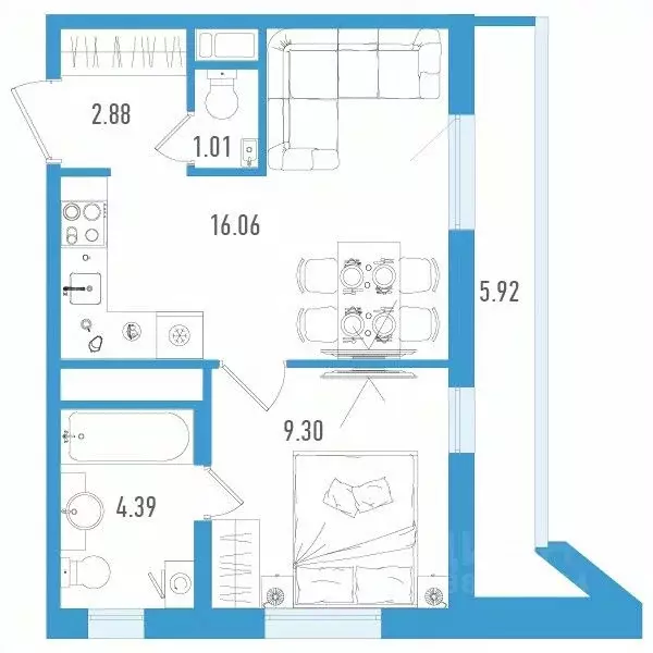 1-к кв. Санкт-Петербург дор. Муринская, 67 (35.42 м) - Фото 0