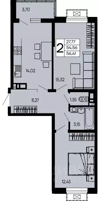2-к кв. Адыгея, Майкоп 9 Мая ул. (56.41 м) - Фото 1