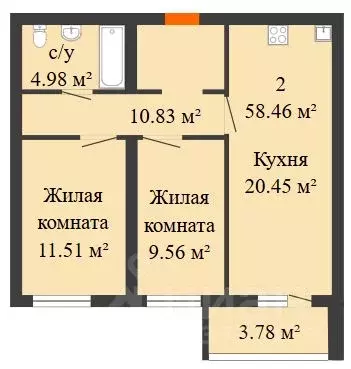 2-к кв. Самарская область, Новокуйбышевск 69-й кв-л,  (58.46 м) - Фото 0