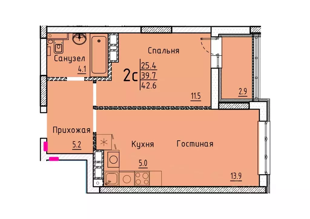 2-к кв. Саратовская область, Энгельс Смоленская ул. (42.6 м) - Фото 0