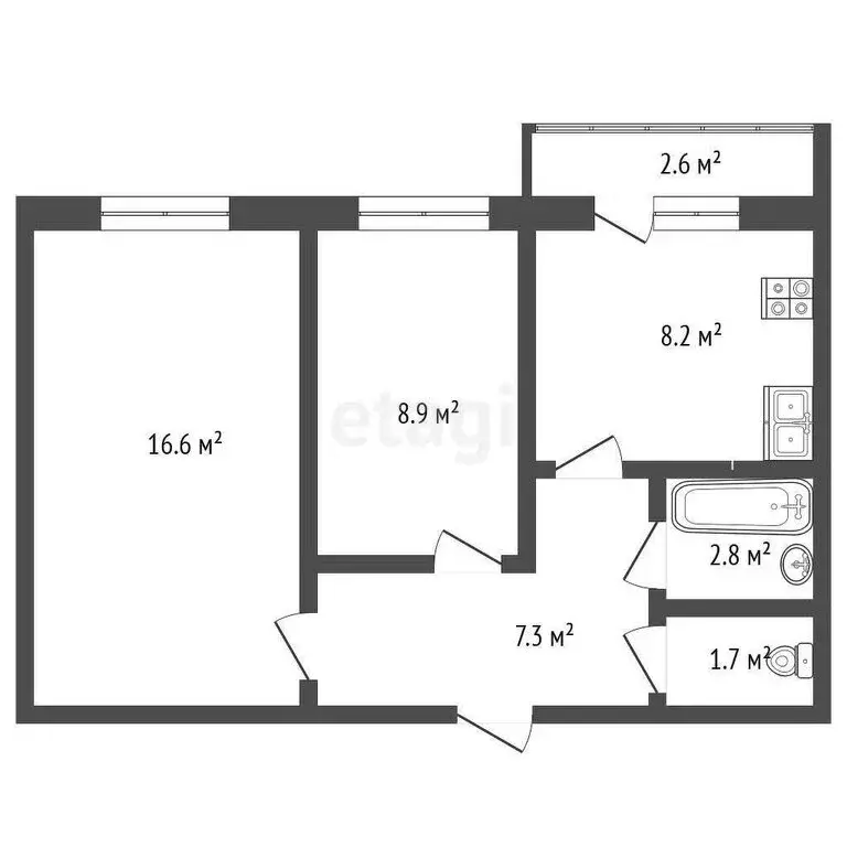 2-комнатная квартира: Придорожный, микрорайон Южный Город, ... - Фото 1