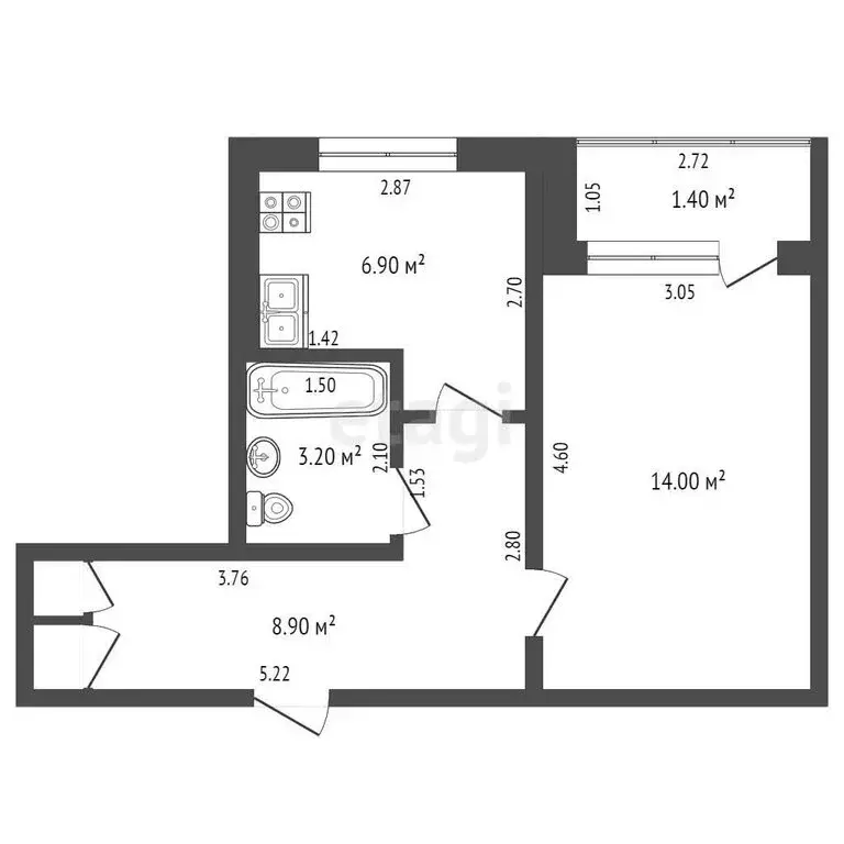 1-комнатная квартира: Калининград, Машиностроительная улица, 158 (32.8 ... - Фото 0