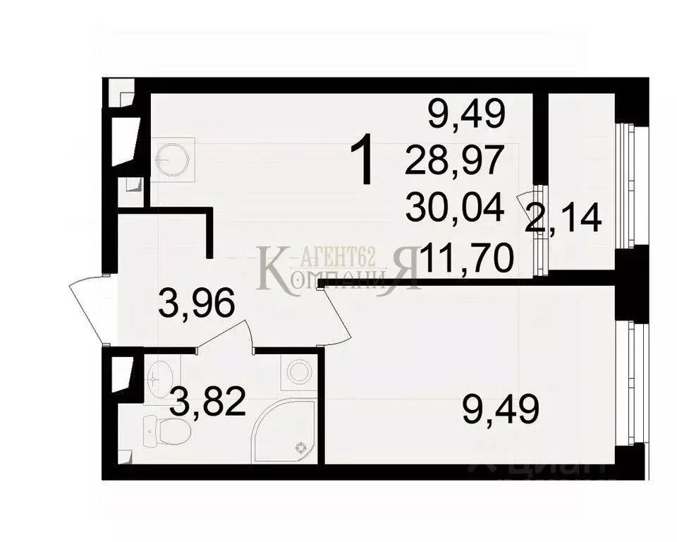 1-к кв. Рязанская область, Рязань Черновицкая ул., 1/77 (31.29 м) - Фото 1