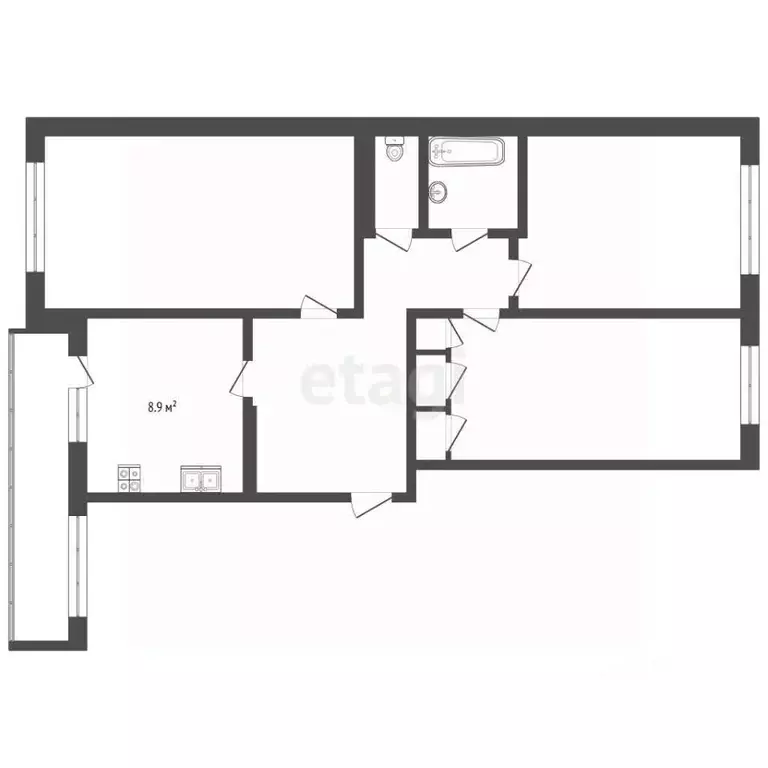 3-к кв. Псковская область, Псков Звездная ул., 13 (66.7 м) - Фото 2