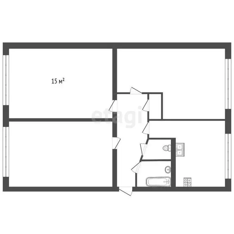 1к в 3-комнатной квартире (15 м) - Фото 1