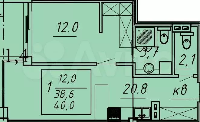 1-к. квартира, 40 м, 7/8 эт. - Фото 1