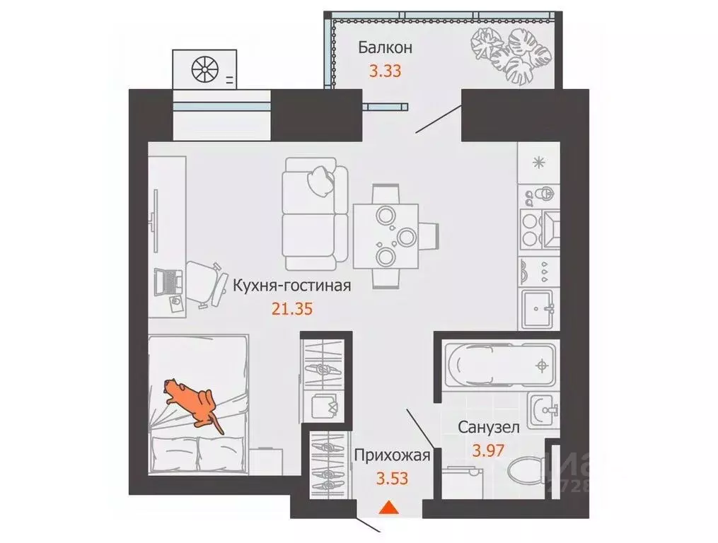 Студия Кировская область, Киров  (30.0 м) - Фото 1