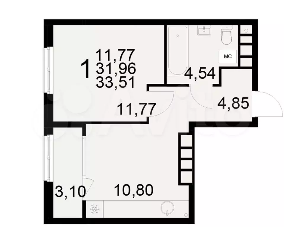 1-к. квартира, 33,5 м, 4/21 эт. - Фото 0