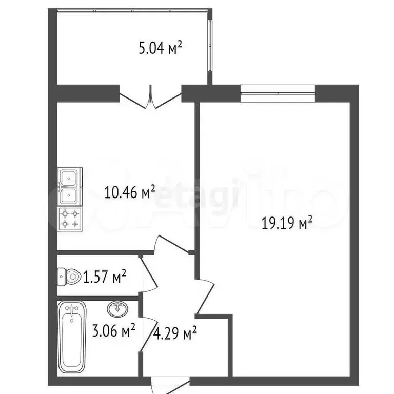 1-к. квартира, 44 м, 2/6 эт. - Фото 0