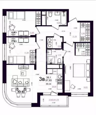 3-комнатная квартира: Тула, Оборонная улица, 102 (89 м) - Фото 1