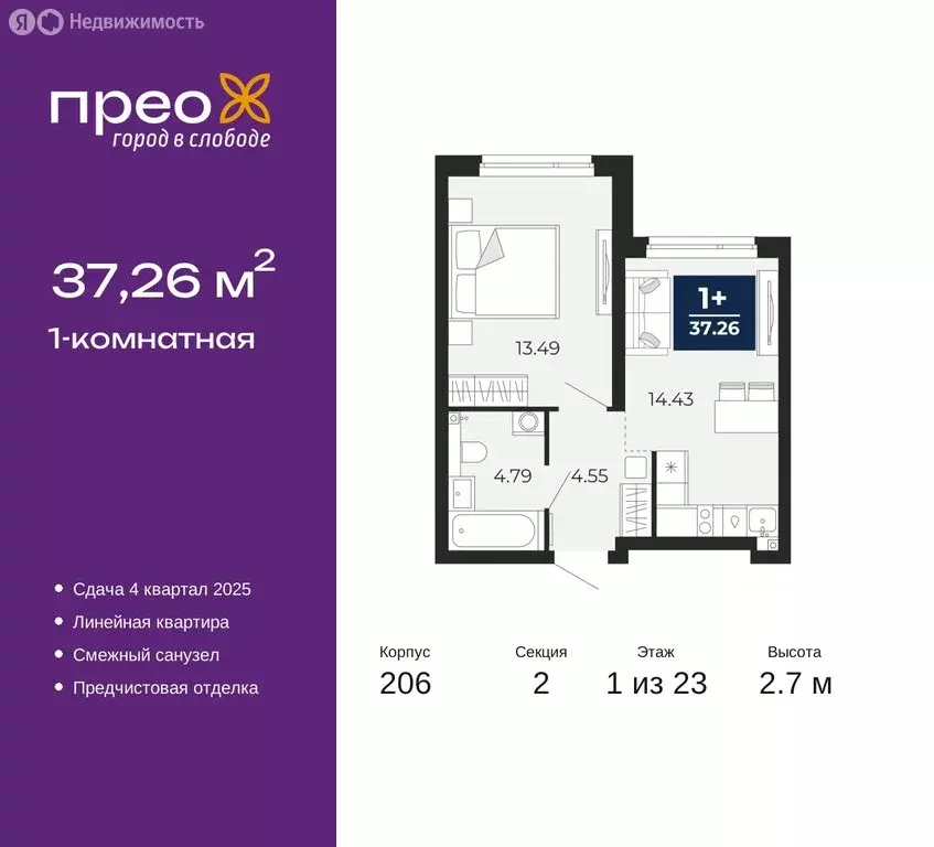 1-комнатная квартира: Тюмень, Арктическая улица, 16 (37.26 м) - Фото 0