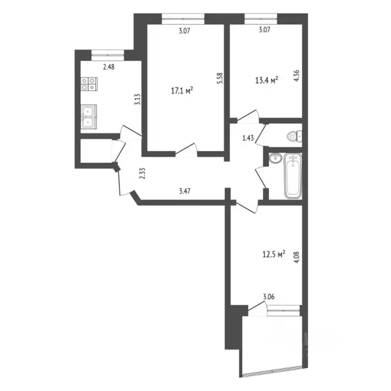 3-к кв. Тюменская область, Тюмень ул. Осипенко, 84 (67.0 м) - Фото 2