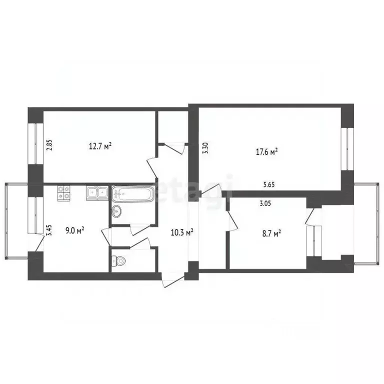 3-к кв. Крым, Бахчисарайский район, с. Песчаное ул. Комарова, 14 (65.0 ... - Фото 2