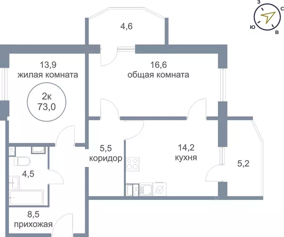 2-к кв. Ханты-Мансийский АО, Сургут тракт Югорский, 54/1 (73.0 м) - Фото 0