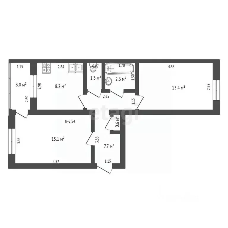 2-к кв. Башкортостан, Стерлитамак ул. Шаймуратова, 7Б (48.9 м) - Фото 2
