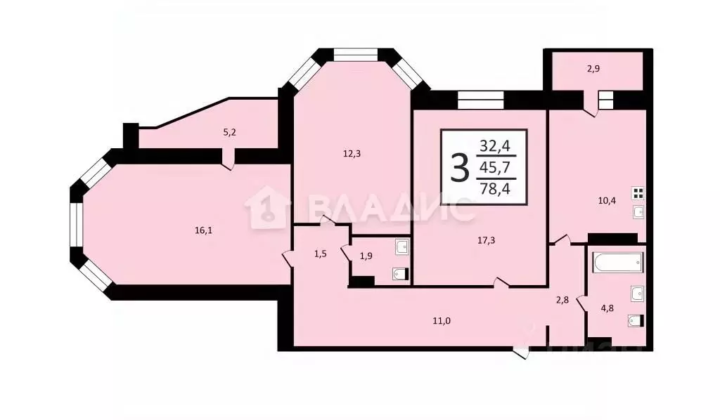 3-к кв. Владимирская область, Владимир Студенческая ул., 16Г (78.1 м) - Фото 1