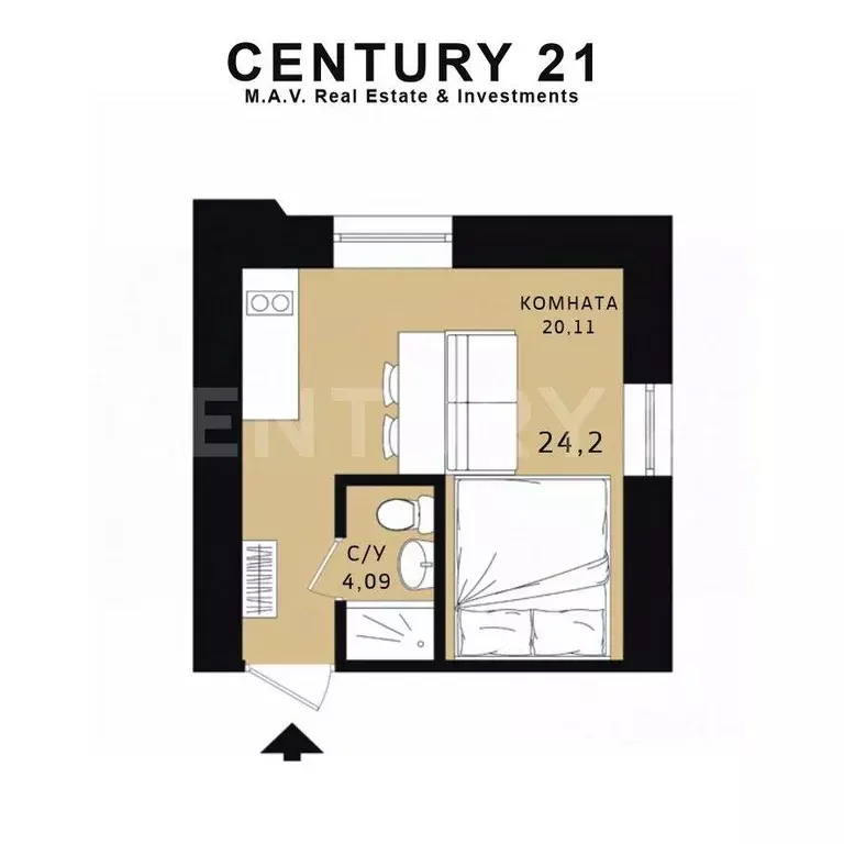 Студия Санкт-Петербург Мгинская ул., 5 (24.2 м) - Фото 1