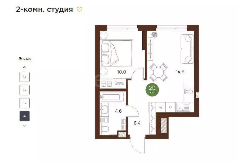 1-комнатная квартира: Новосибирск, улица Ясный Берег, 43 (39 м) - Фото 0