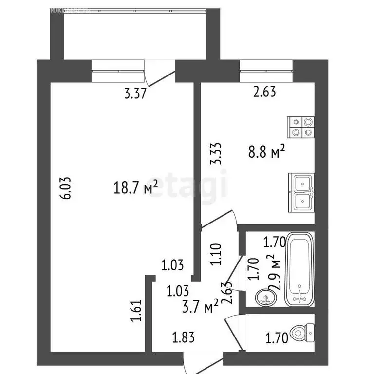 1-комнатная квартира: Котлас, проспект Мира, 48 (35.5 м) - Фото 1