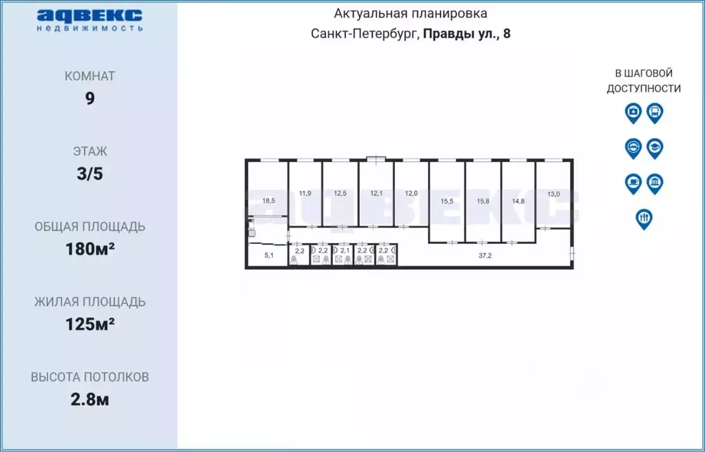 6-к кв. Санкт-Петербург ул. Правды, 8 (180.0 м) - Фото 1