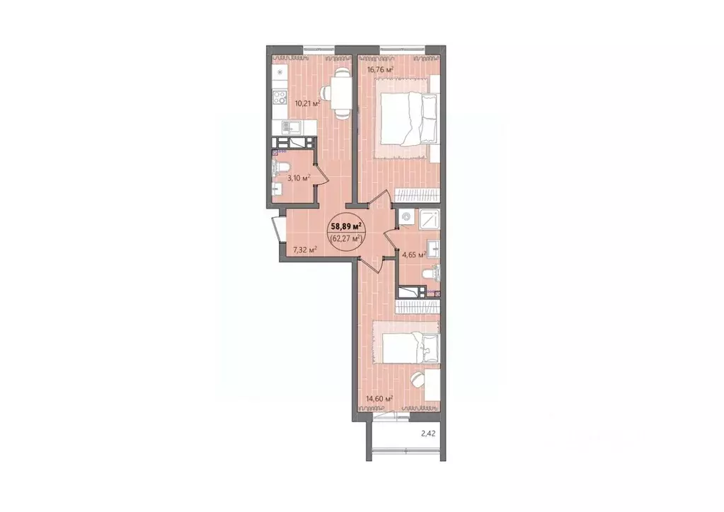 2-к кв. Челябинская область, Челябинск ул. Труда, 14 (61.89 м) - Фото 0