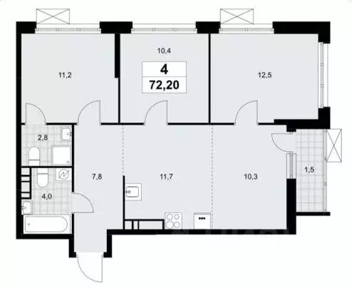 4-к кв. Москва Скандинавия жилой комплекс, ул. Эдварда Грига, 7 (72.5 ... - Фото 2