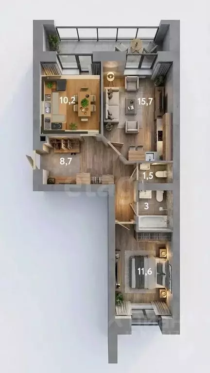 2-к кв. Татарстан, Казань Пилотская ул., 35 (51.6 м) - Фото 2