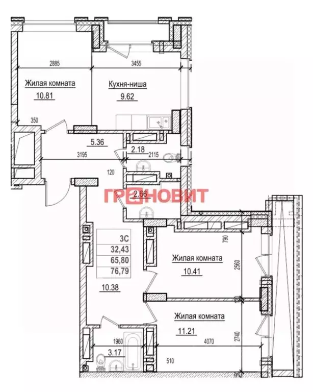 3-к кв. Новосибирская область, Новосибирск Фабричная ул., 65/4 (66.0 ... - Фото 1