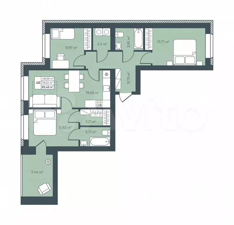 4-к. квартира, 85,5 м, 1/8 эт. - Фото 0