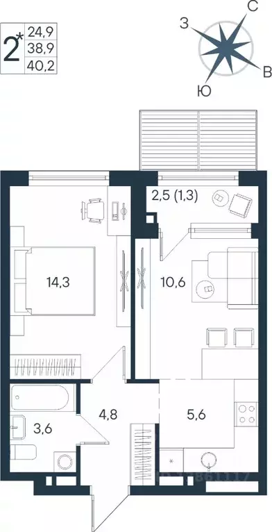 Студия Пермский край, Пермь ул. Космонавта Беляева, 17 (40.2 м) - Фото 0