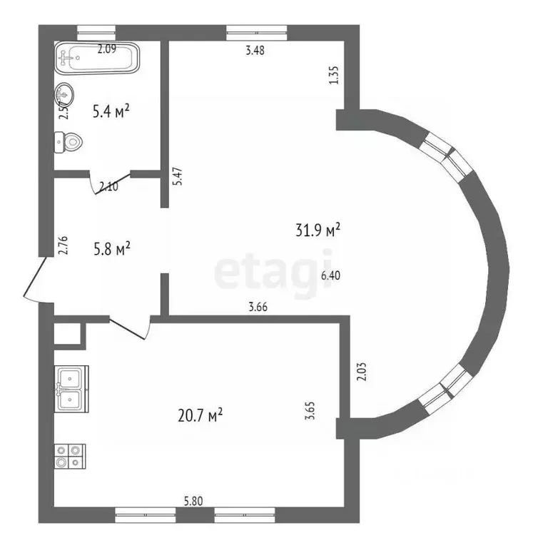 1-к кв. Калининградская область, Гурьевский муниципальный округ, пос. ... - Фото 2