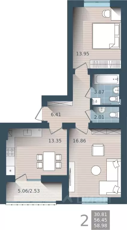 2-к кв. Калининградская область, Калининград ул. Сержанта Мишина, 81к4 ... - Фото 0