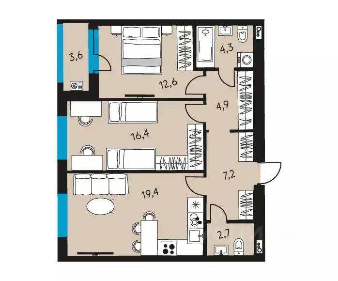 3-к кв. Пермский край, Пермь ул. Пушкина, 91 (69.3 м) - Фото 1