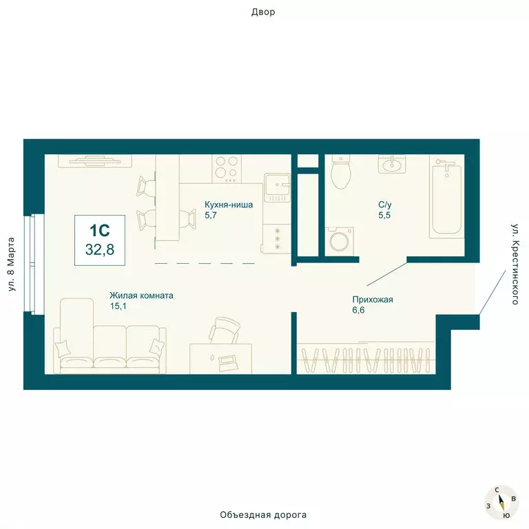 Квартира-студия: Екатеринбург, улица 8 Марта, 197 (32.8 м) - Фото 0