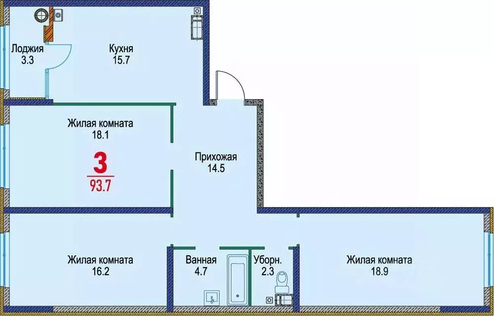 3-к кв. Ставропольский край, Ставрополь Гражданская ул., 1/6 (93.2 м) - Фото 1