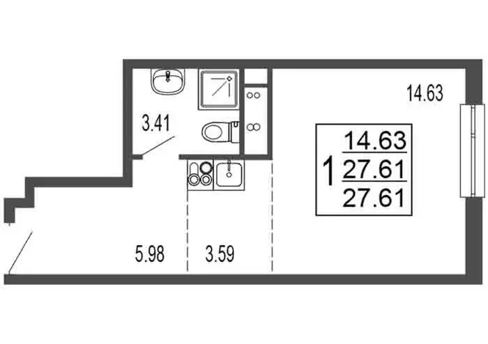 Квартира-студия: Лыткарино, 6-й микрорайон, 15Д (27.61 м) - Фото 0