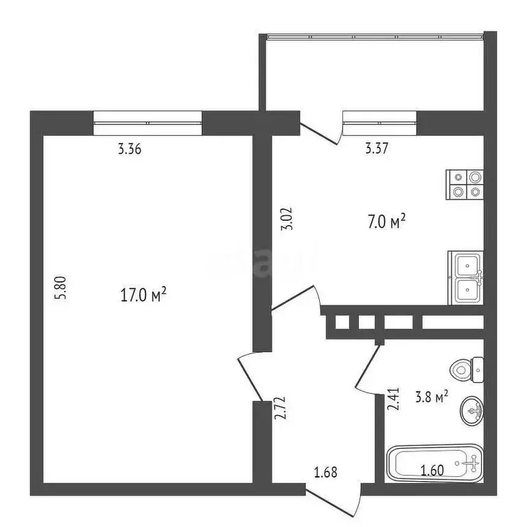 1-комнатная квартира: село Сукко, Мирная улица, 9к3 (29.2 м) - Фото 1