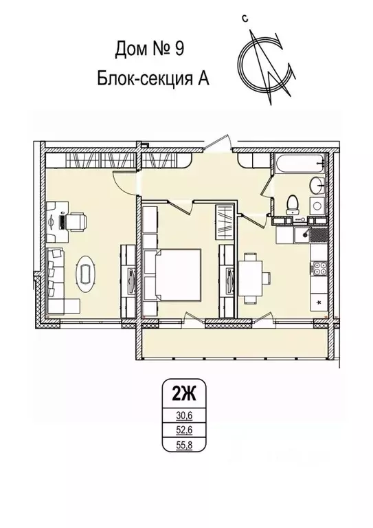 2-к кв. Кемеровская область, Кемерово 55-й мкр, 9 (55.8 м) - Фото 0