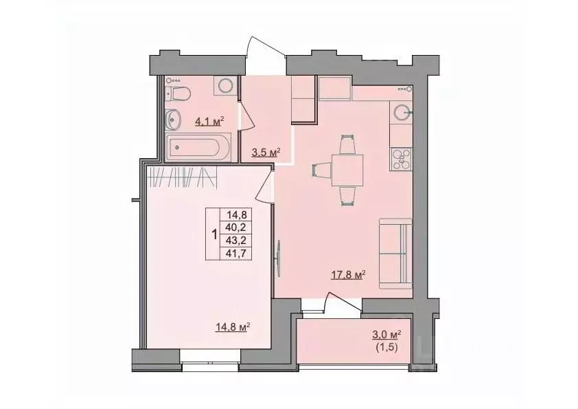 1-к кв. Костромская область, Кострома Магистральная ул., 49А (41.7 м) - Фото 1