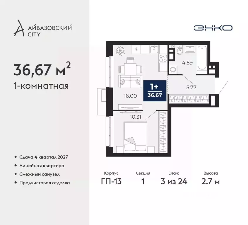 1-к кв. Тюменская область, Тюмень Айвазовский Сити жилой комплекс ... - Фото 1