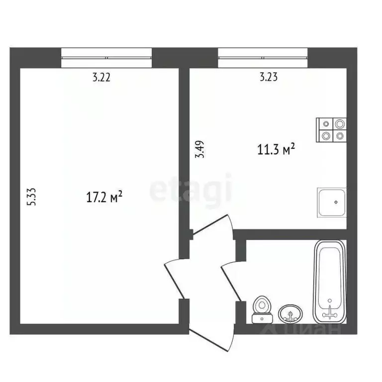 1-к кв. Тюменская область, Тюмень Олимпийская ул., 8 (34.1 м) - Фото 1