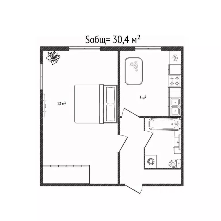 1-к кв. Брянская область, Брянск Ново-Советский пер., 48 (30.4 м) - Фото 2