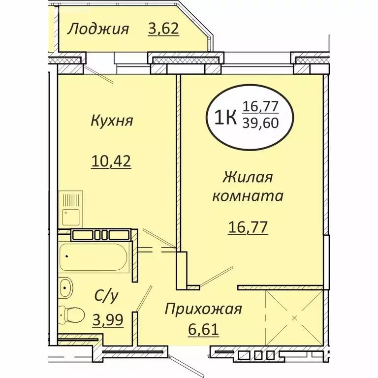 1-комнатная квартира: новосибирск, октябрьский район (39.6 м) - Фото 0