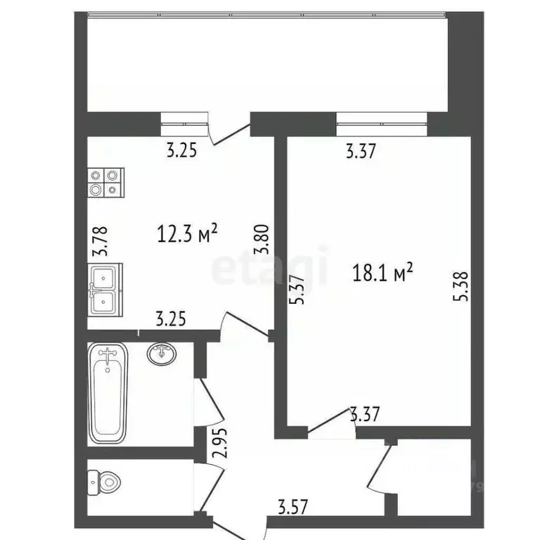 1-к кв. Белгородская область, Белгород ул. Щорса, 55 (48.5 м) - Фото 1