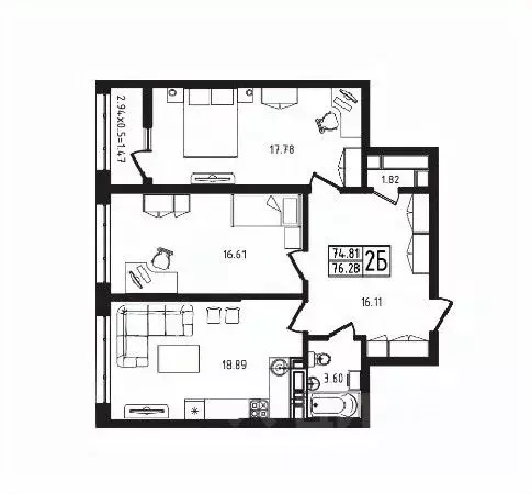 2-к кв. Адыгея, Майкоп  (76.28 м) - Фото 1